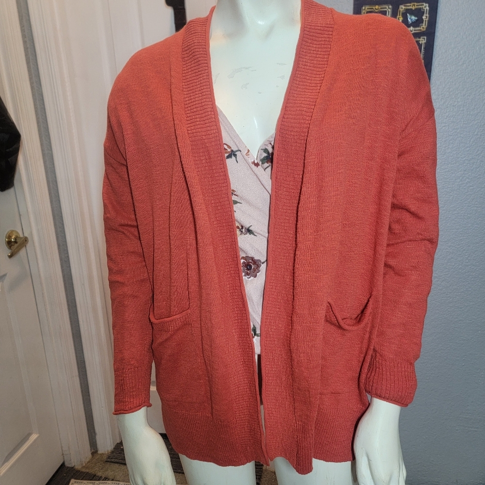 Madewell hippie chic open front burnt orange cardigan sweater oversized XS
